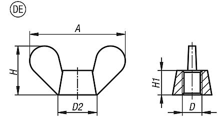 Dadi ad alette, forma DE, forma tedesca simile a DIN 315