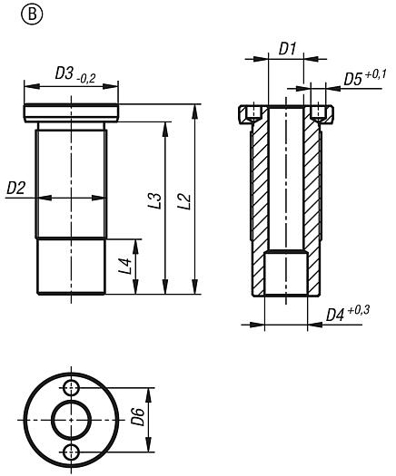 Locating bushes for ball lifting pins stainless steel, flat, Form B