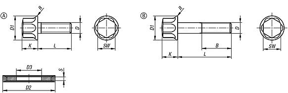 Stainless steel hexagon head bolts with collar and seal and shim washer for Hygienic USIT® set