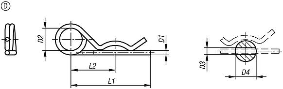 Goupille beta similaire à DIN 11024, forme D, à double spire