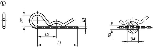 Copiglie elastiche simili a DIN 11024, forma E, spira semplice
