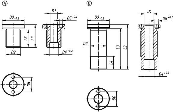 Locating bushes for ball lifting pins stainless steel, flat