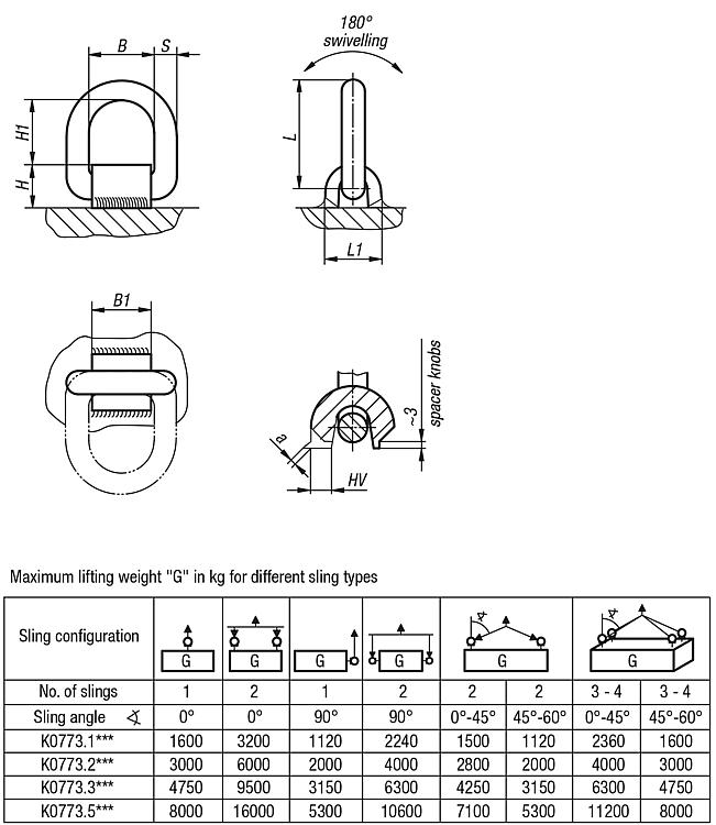 Rotating Angled 1 Inch Forged D-Ring - Weld-On (B-52)