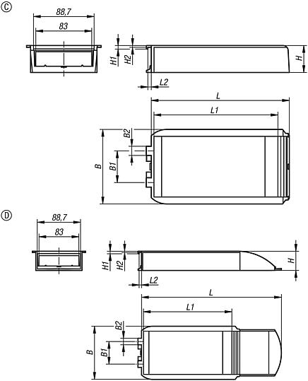 Contenitore portaminuteria in plastica antistatica per profilo di aggancio