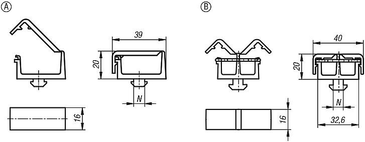 Cable clips with T-slot key