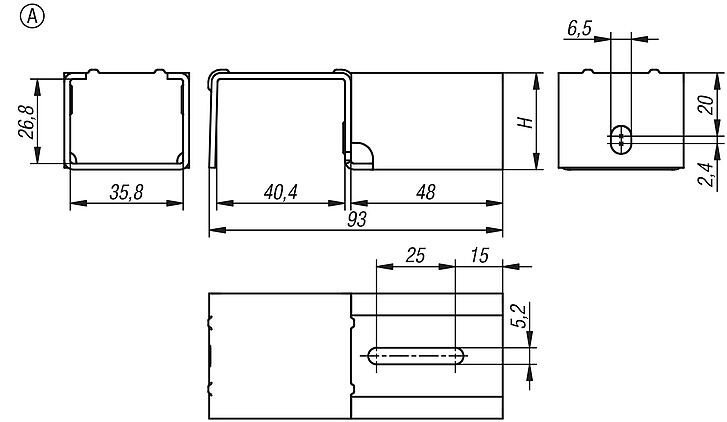 Suspension bracket 40, steel, for roller tracks, steel, Form A