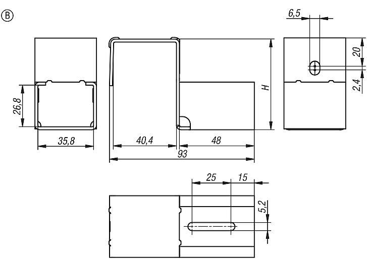 Support d'accrochage 40 en acier pour convoyeurs à rouleaux en acier, forme B
