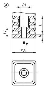 Plugs with tapped hole, plastic for square tubes, Form A, square