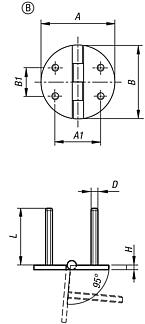 Stainless steel hinges 
with fastening screws, Form B