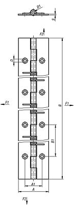 Spring hinges steel or stainless steel, 240 mm