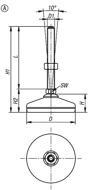 Pieds réglables en inox conformes FDA, forme A