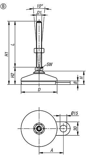 Pieds réglables en inox conformes FDA, forme B