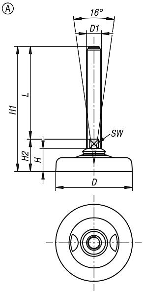 Piedini regolabili in acciaio inox, forma A