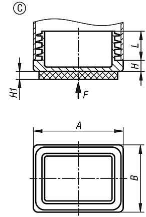 Bouchons en plastique avec surface de glissement en feutre pour tubes ronds et carrés, forme C, rectangulaires