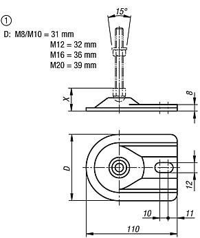 Levelling feet platessteel or stainless steel, Form D