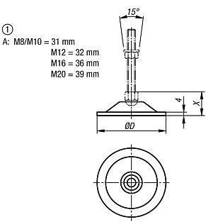Supporti piatti per piedini di regolazione  in acciaio o acciaio inox, forma A