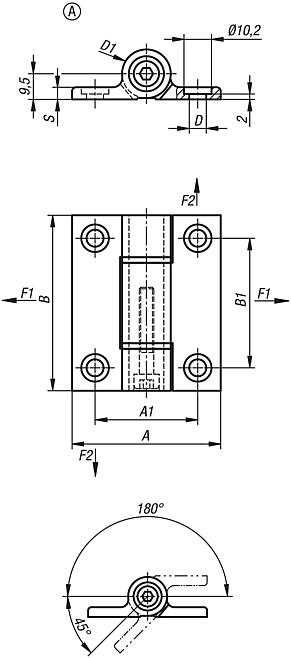 Charnières en aluminium avec friction réglable, forme A