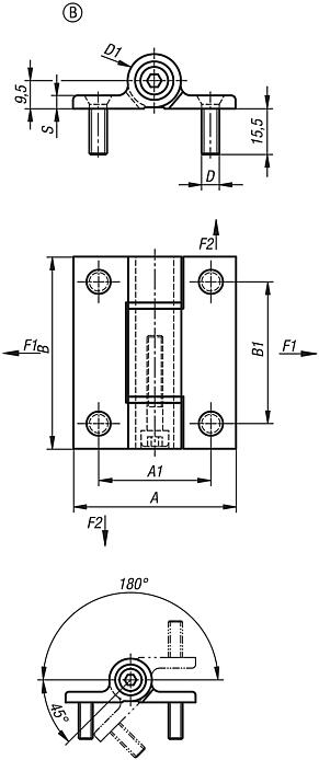 Charnières en aluminium avec friction réglable, forme B