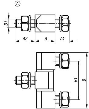 Block hinges with fastening nuts, Form A