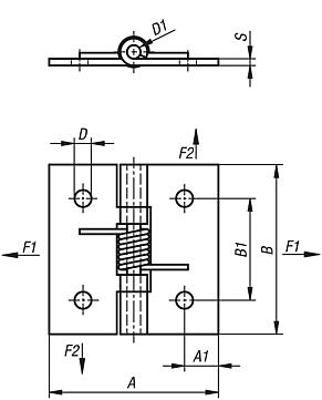 Spring hinges steel, stainless steel or aluminium, 50 mm