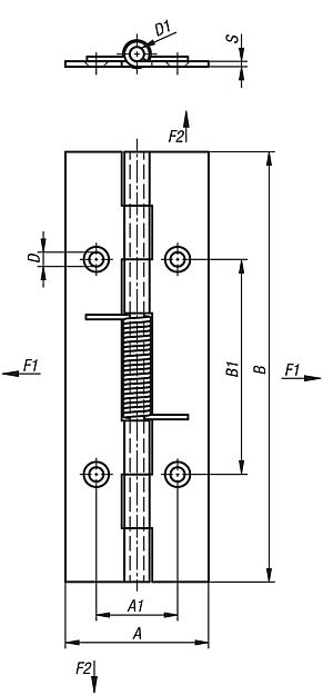 Spring hinges steel, stainless steel or aluminium, 120 mm