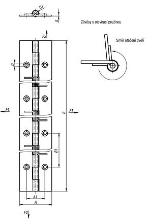 Pružinové závěsy z oceli nebo nerezové oceli 240 mm, pružina otevírací