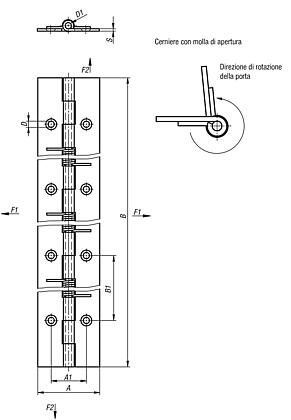 Cerniere a molla in acciaio o acciaio inox 240 mm, molla di apertura