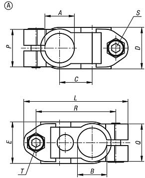 Conector para tubo, cruz de acero inoxidable, forma A