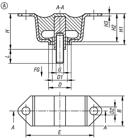 Elemento de tapa de goma y metal, forma A, AG