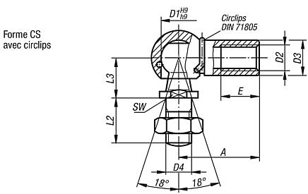 Embout à rotule DIN 71802, forme CS