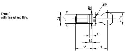 Ball studs for ball joints DIN 71803, Form C