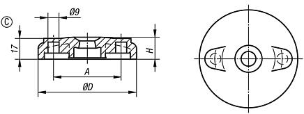 Embase pour pied réglable en plastique, Forme C