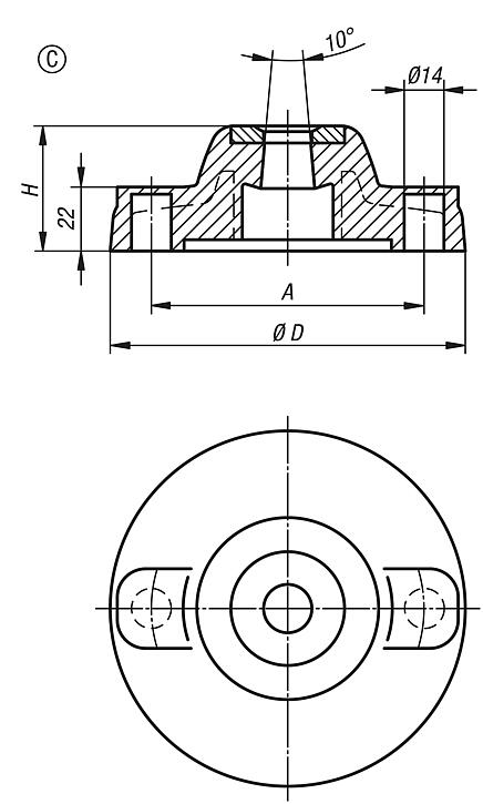 Levelling feet plates, plastic, heavy-duty version, Form C