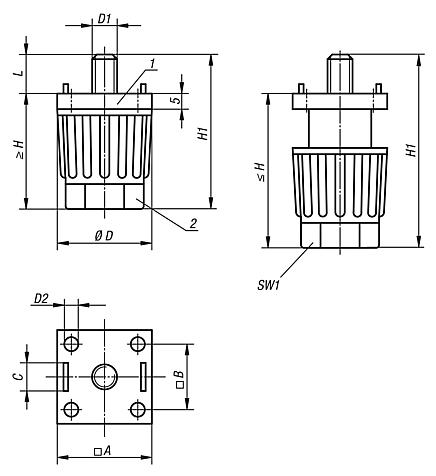 Levelling feetfor aluminium profiles