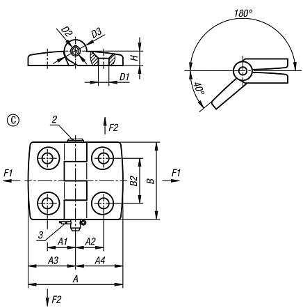 Charnières en plastique, séparables, démontables, forme C, avec broche/tête et goupille fendue