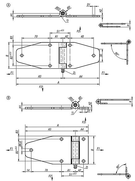 Charnières de fixation en acier ou en inox
