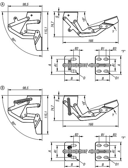 Hinges, steel in-frame opening angle 110°