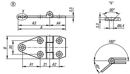 Hinges steel, maintenance-free, Form B