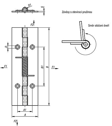 Pružinové závěsy z oceli, nerezové oceli nebo hliníku 120 mm, pružina otevírací