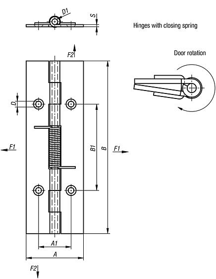 Spring hinges, steel, stainless steel or aluminium, 120 mm, spring closed