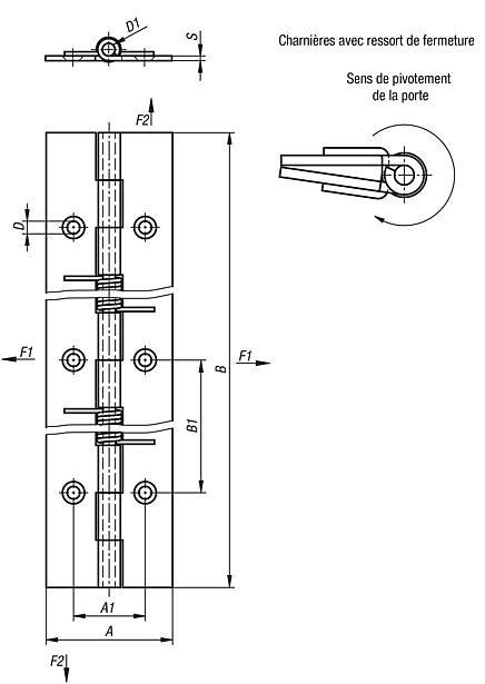 Charnières à Ressort en acier ou Inox 180 mm, Fermeture à ressort