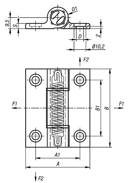 Bisagras elásticas Bisagras con muelle tensor y perfil de aluminio, 0,7 Nm