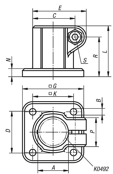 Tube clamps, base, plastic