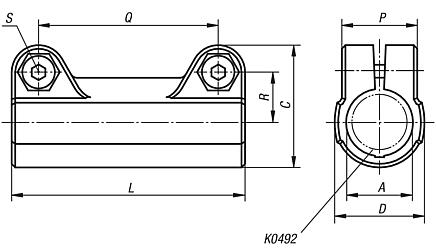 Tube clamps, straight, plastic