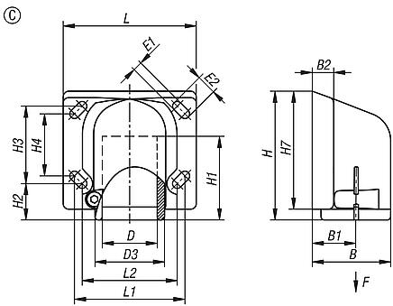 Cabeça de suporte de abraçadeira de conexão lateral plástica para tubos redondos, forma C