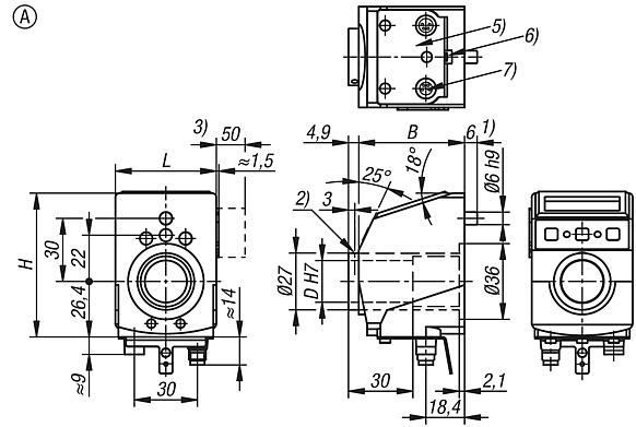 Indicador de posicionamiento de plástico, electrónico
interfaz IO-Link, forma A, con árbol hueco