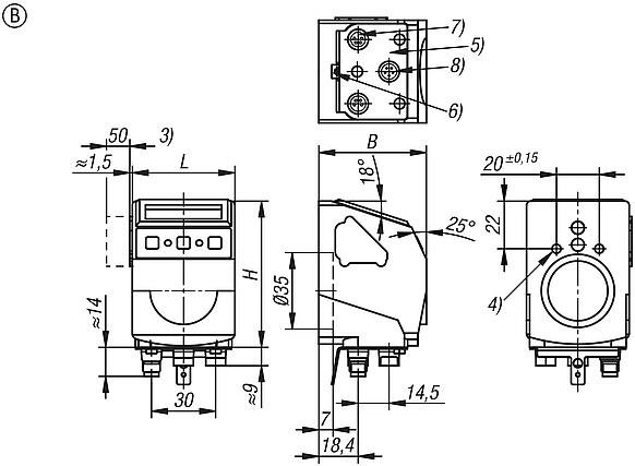 Indicador de posicionamiento de plástico, electrónico
interfaz IO-Link, forma B, con escaneo magnético