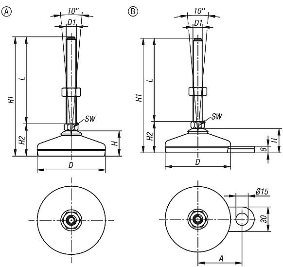 Piedini regolabili in acciaio inox
conformi alla FDA