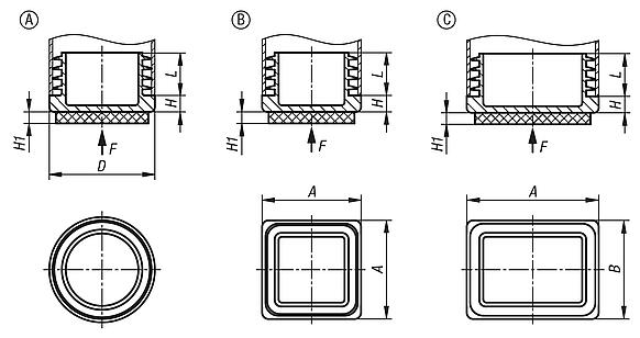 Tappi in plastica con superficie di scorrimento in feltro per tubi quadri e rotondi