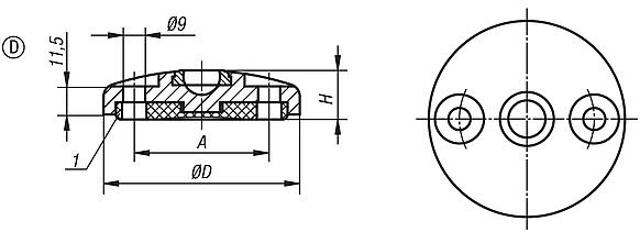 Embase pour pieds articulés, Forme D